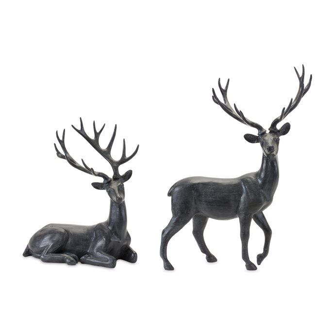 Brushed Stone Deer Statue (Set of 2) Thumbnail