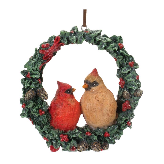 Cardinal Bird Couple Wreath Ornament (Set of 4) Thumbnail