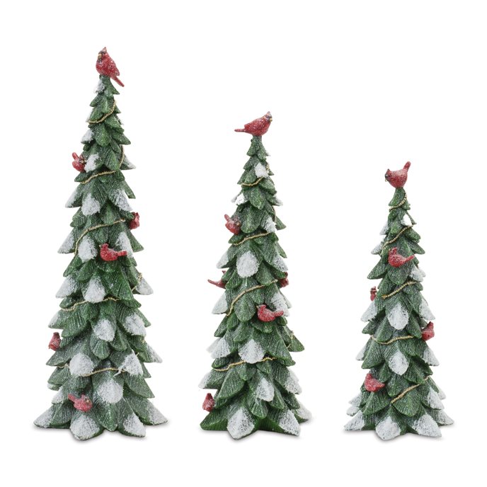 Frosted Cardinal Pine Tree (Set of 3) Thumbnail