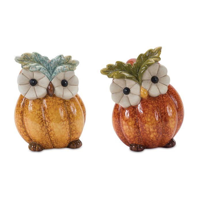 Terra Cotta Pumpkin Owl Figurine (Set of 2) Thumbnail