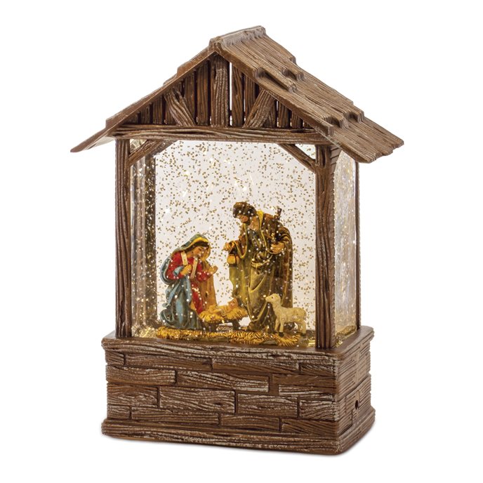 LED Snow Globe Nativity Barn 8.25"H Thumbnail