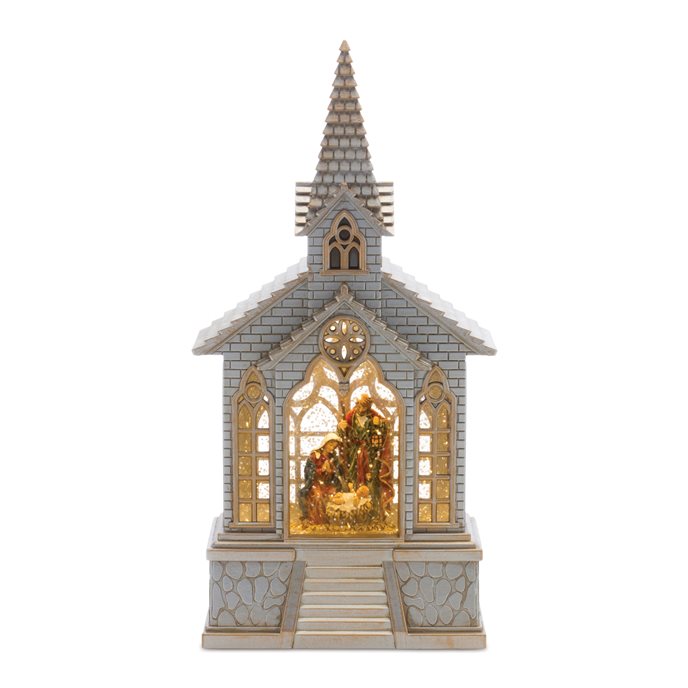 LED Snow Globe Church with Nativity 8.25"H Thumbnail