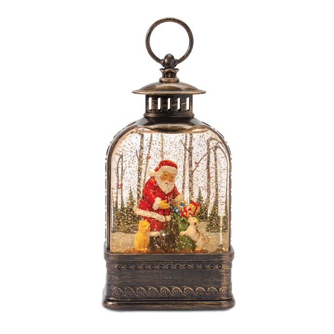 LED Snow Globe Lantern with Santa and Dog 11.25"H Thumbnail