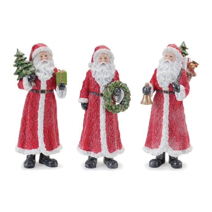 Glitter Santa Figurine with Pine Accent (Set of 3) Thumbnail