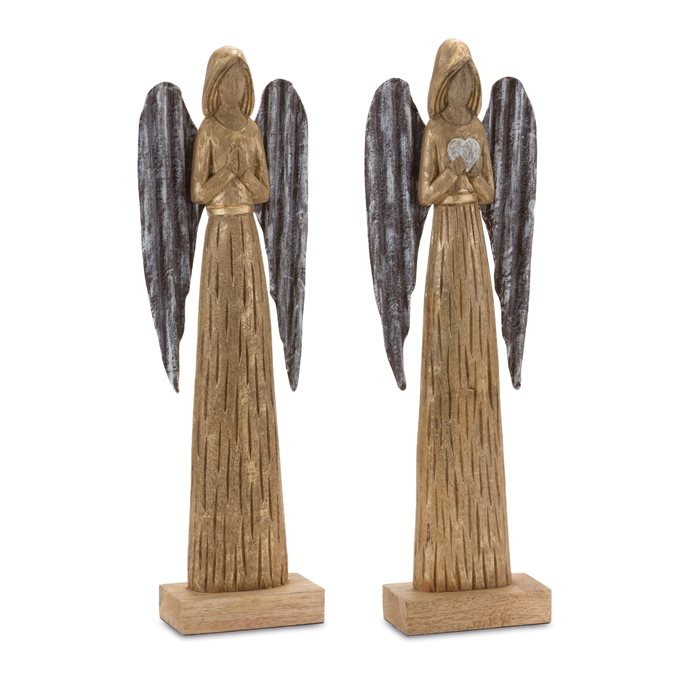 Carved Wood Angel Statue (Set of 2) Thumbnail