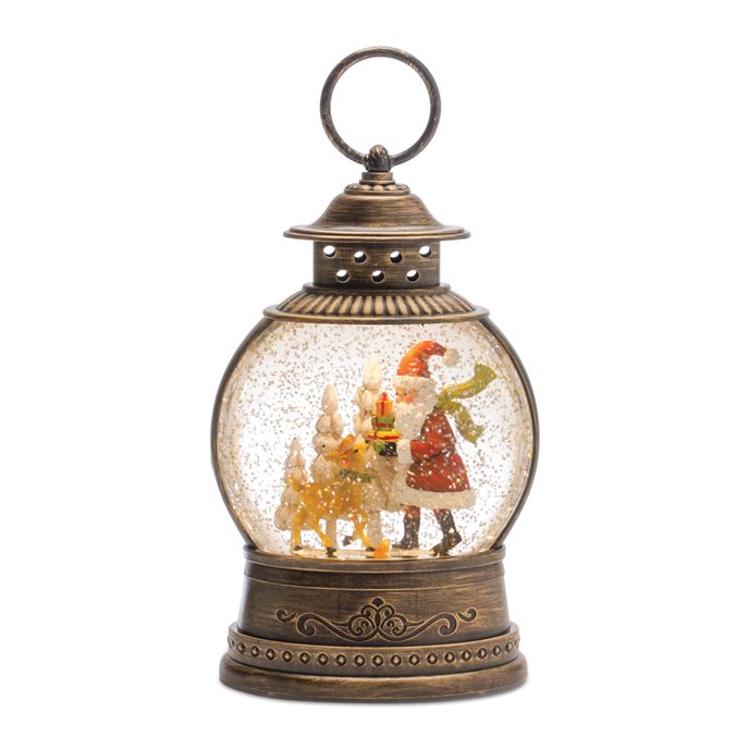 LED Snow Globe Lantern with Santa and Deer 9.75"H Thumbnail