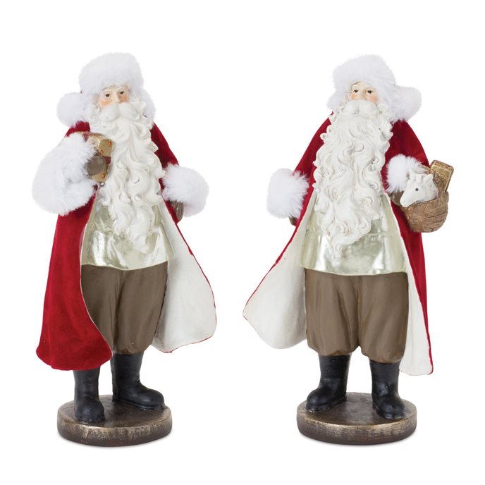 Flocked Santa Figurine with Toy Accents (Set of 2) Thumbnail