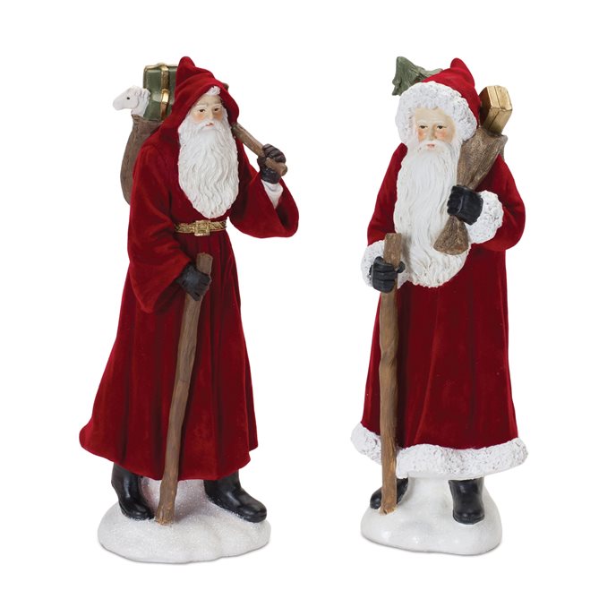 Flocked Santa Figurine with Hood and Staff (Set of 2) Thumbnail