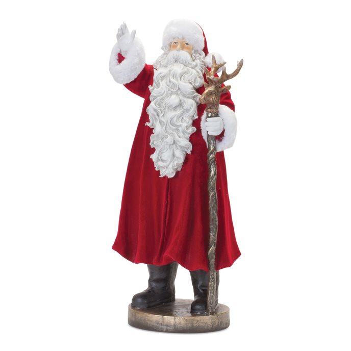 Flocked Santa Statue with Deer Staff 25.5"H Thumbnail