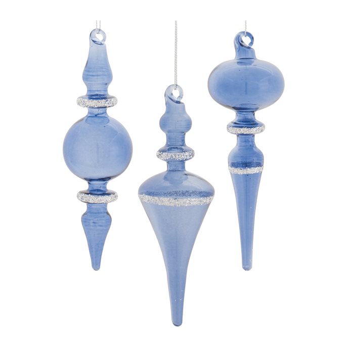 Blue Glass Finial Drop Ornament (Set of 12) Thumbnail