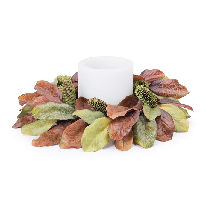 Fall Magnolia Leaf Candle Ring 17"D Thumbnail