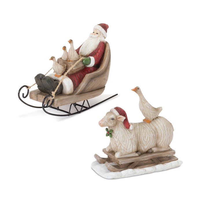 Farmhouse Santa on Sled Figurine (Set of 2) Thumbnail