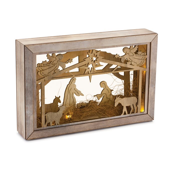 Cut Out Wood Nativity Scene with LED Lights 12"L Thumbnail