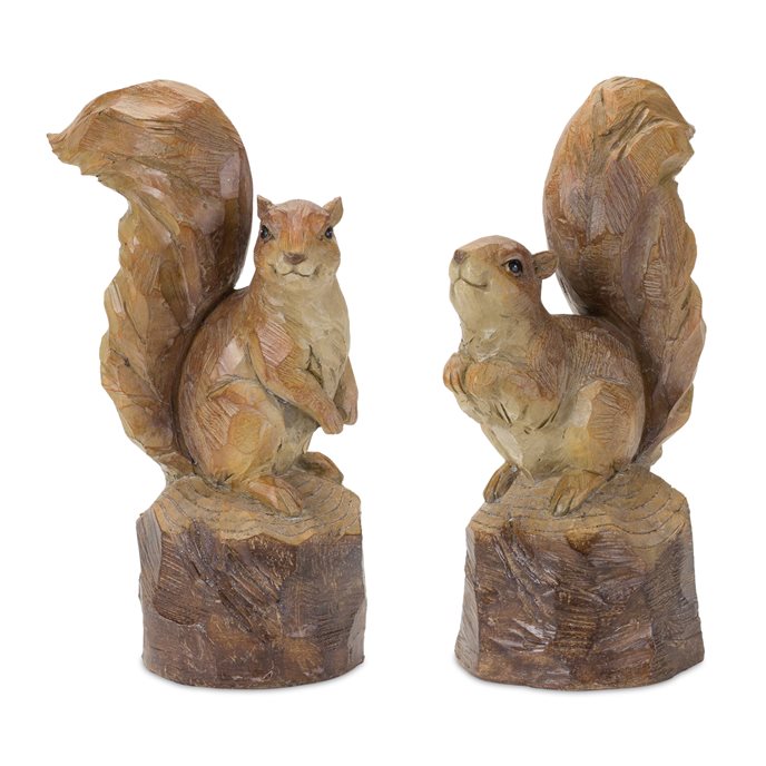 Perched Squirrel on Tree Stump Figurine (Set of 2) Thumbnail