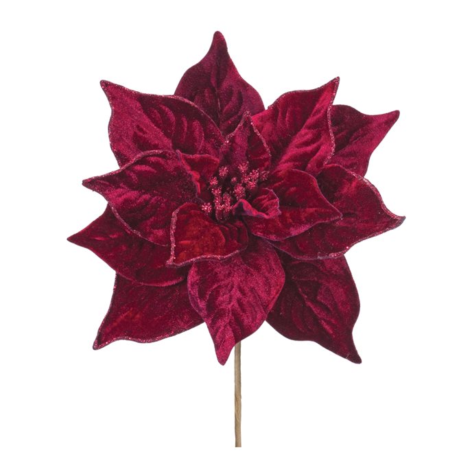 Burgandy Poinsettia Flower Stem (Set of 6) Thumbnail