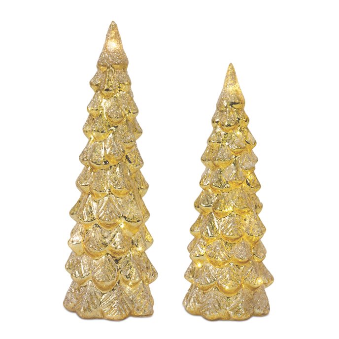 LED Glittered Glass Tree Decor (Set of 2) Thumbnail