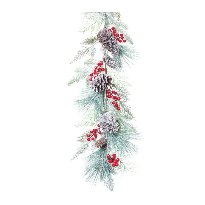 Frosted Pine Cone Berry Garland 6'L Thumbnail