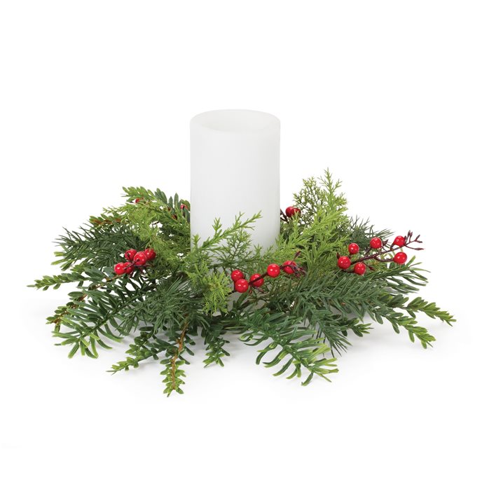 Pine Berry Candle Wreath 14"D Thumbnail