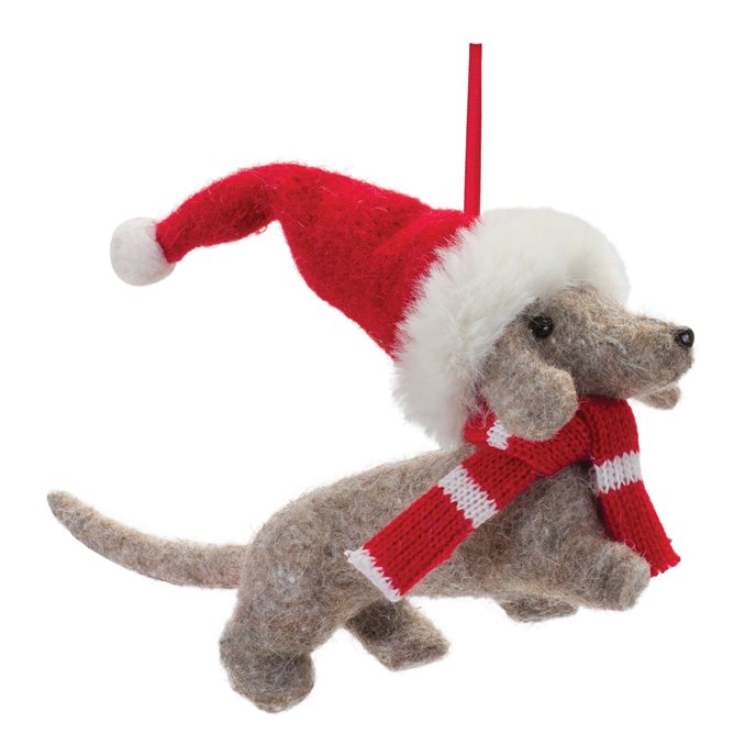 Dachshund with Santa Hat Ornament (Set of 12) Thumbnail