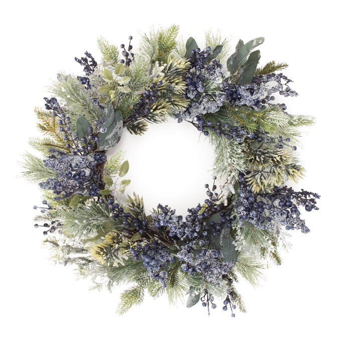 Frosted Blueberry Pine Wreath 24"D Thumbnail