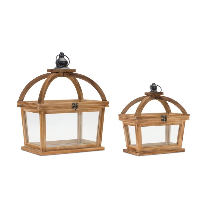 Tapered Wood Lantern with Open Lid (Set of 2) Thumbnail