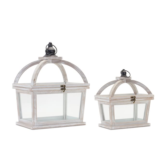 Tapered Wood Lantern with Open Lid (Set of 2) Thumbnail