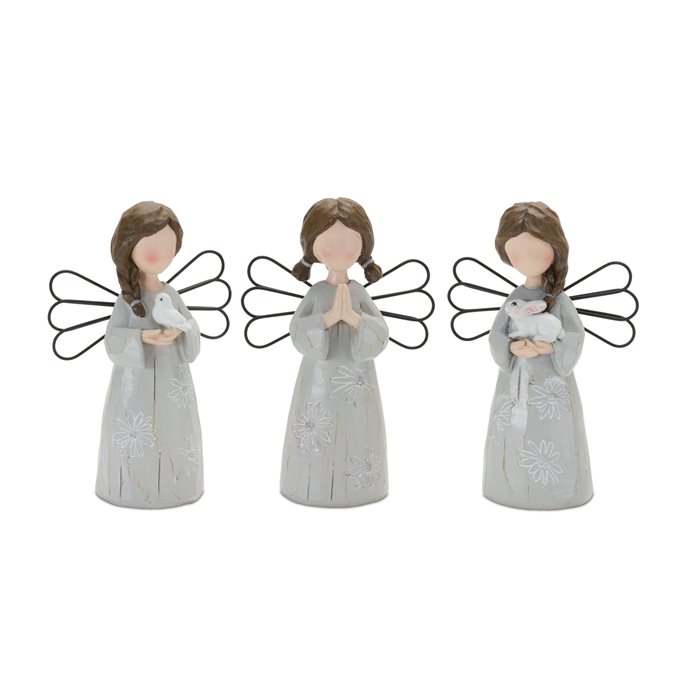 Floral Etched Angel Figurine (Set of 3) Thumbnail