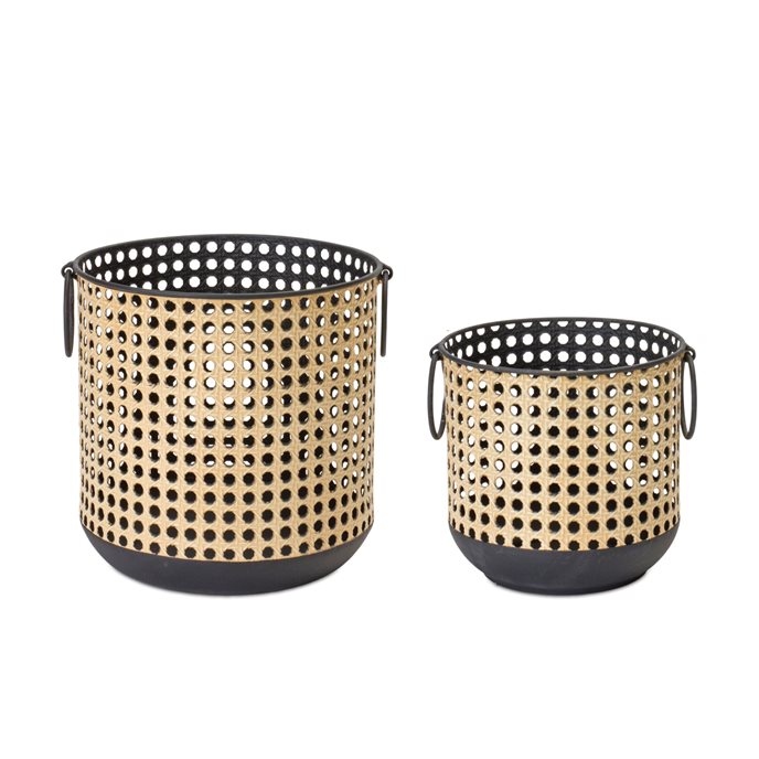 Punched Metal Candle Holder with Rattan Design (Set of 2) Thumbnail