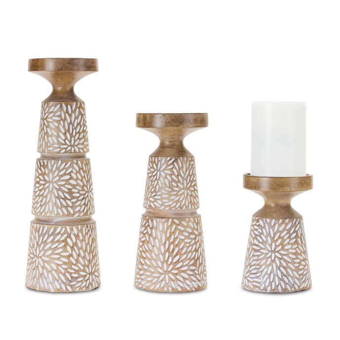 Etched Candle Holder with Wood Grain Design (Set of 3) Thumbnail