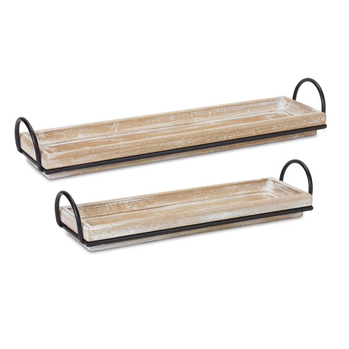 Decorative Wooden Tray with Handles (Set of 2) Thumbnail