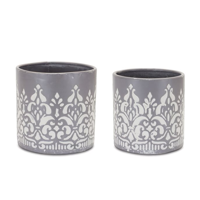 Ornate Metal Planter (Set of 2) Thumbnail