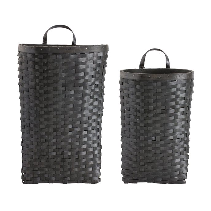 Black Woven Wood Wall Basket (Set of 2) Thumbnail