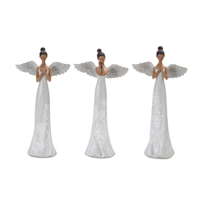 Floral Etched Angel Figurine (Set of 3) Thumbnail