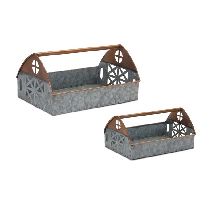 Galvanized Metal Barn Caddy Tray (Set of 2) Thumbnail