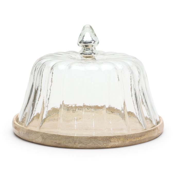 Glass Cloche with Wood Plate 9.75"D Thumbnail