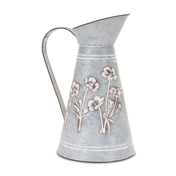 Floral Stamped Metal Pitcher Vase 12.5"H Thumbnail