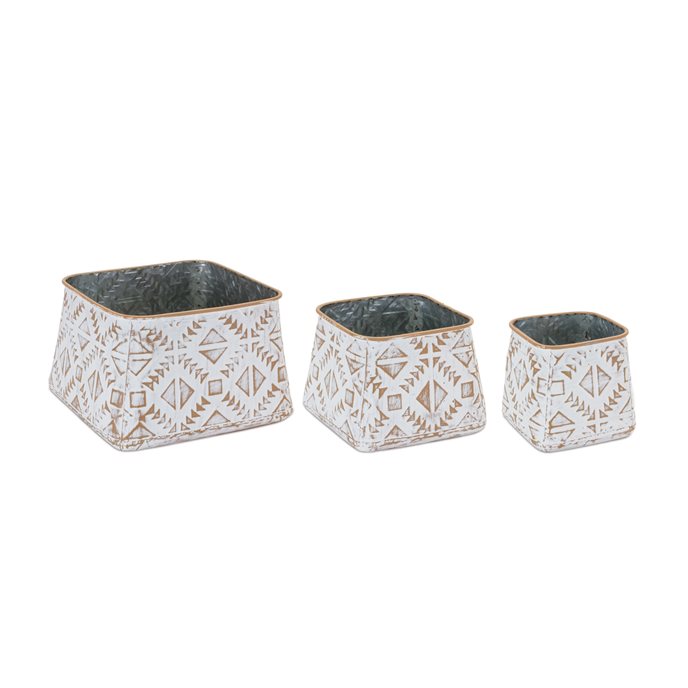 Metal Aztec Box Planter (Set of 3) Thumbnail