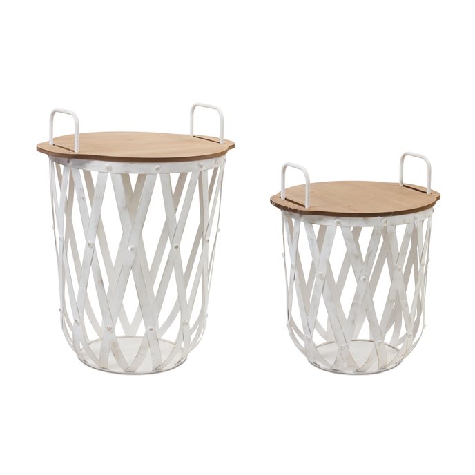 Metal and Wood Side Basket Tables (Set of 2) Thumbnail