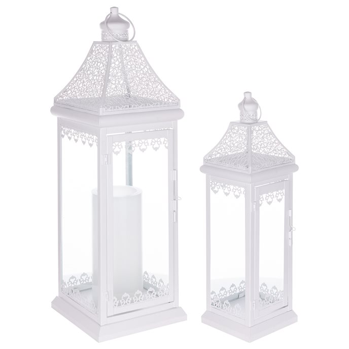 Ornate Lantern with Punched Metal Accents (Set of 2) Thumbnail