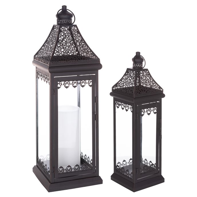 Ornate Lantern with Punched Metal Accents (Set of 2) Thumbnail