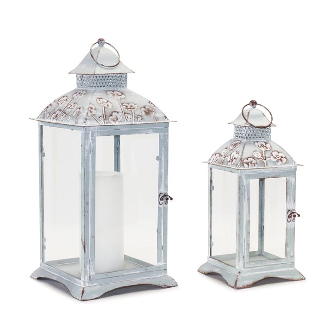 Floral Stamped Metal Lantern (Set of 2) Thumbnail