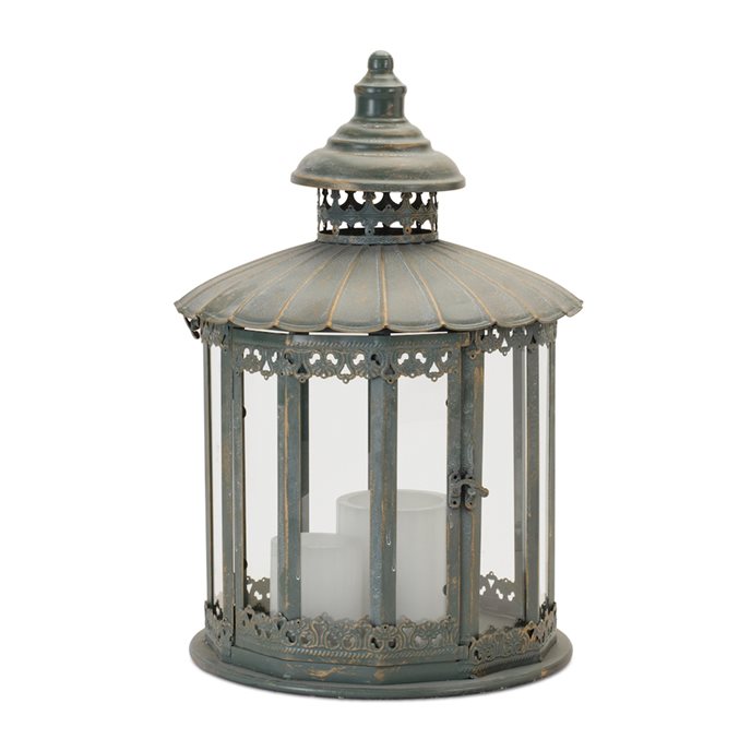 Ornate Round Brushed Metal Lantern 20"H Thumbnail