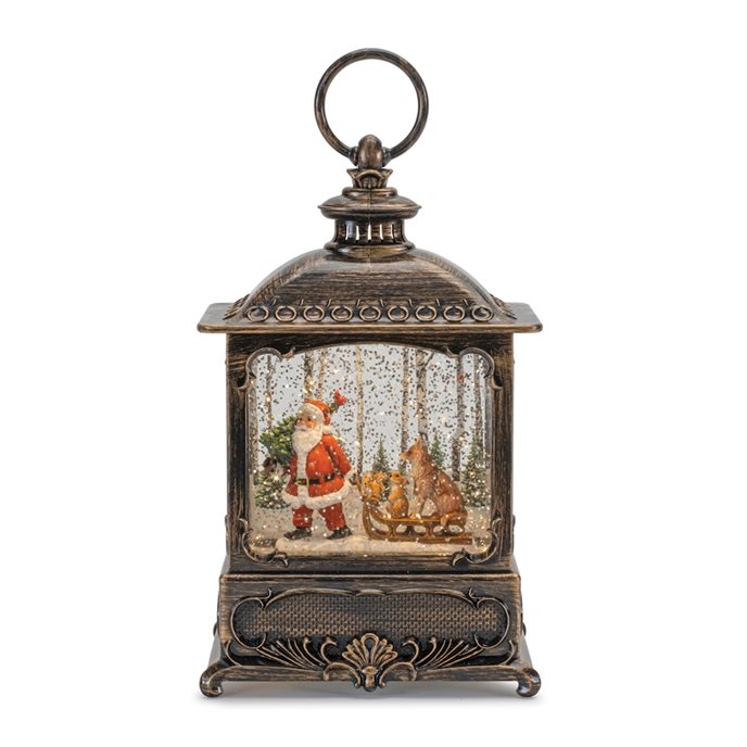 LED Snow Globe Lantern with Santa and Woodland Animals 9"H Thumbnail