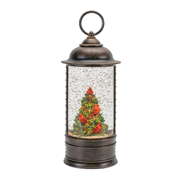 LED Snow Globe Lantern with Cardinal Holly Tree 9.75"H Thumbnail