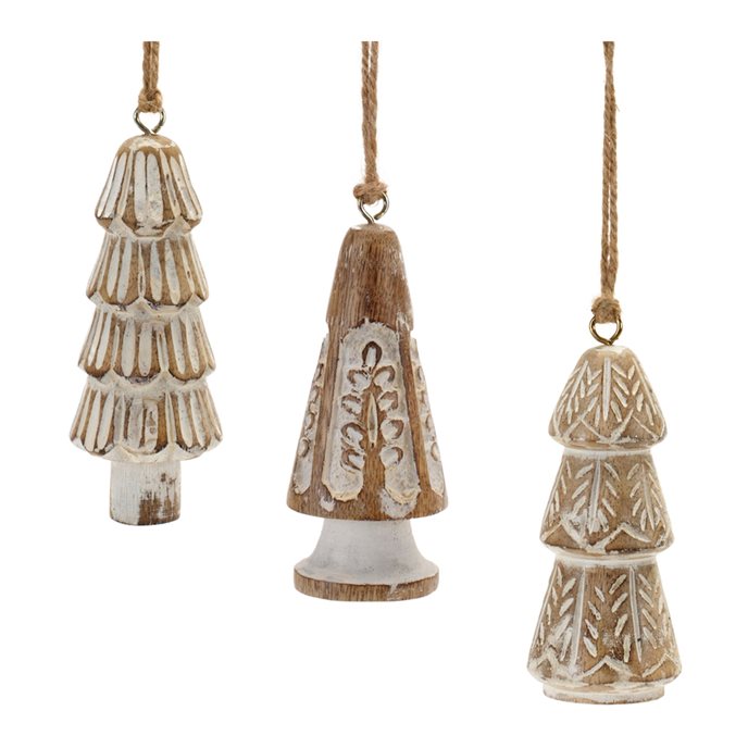 Carved Wood Pine Tree Ornament (Set of 12) Thumbnail