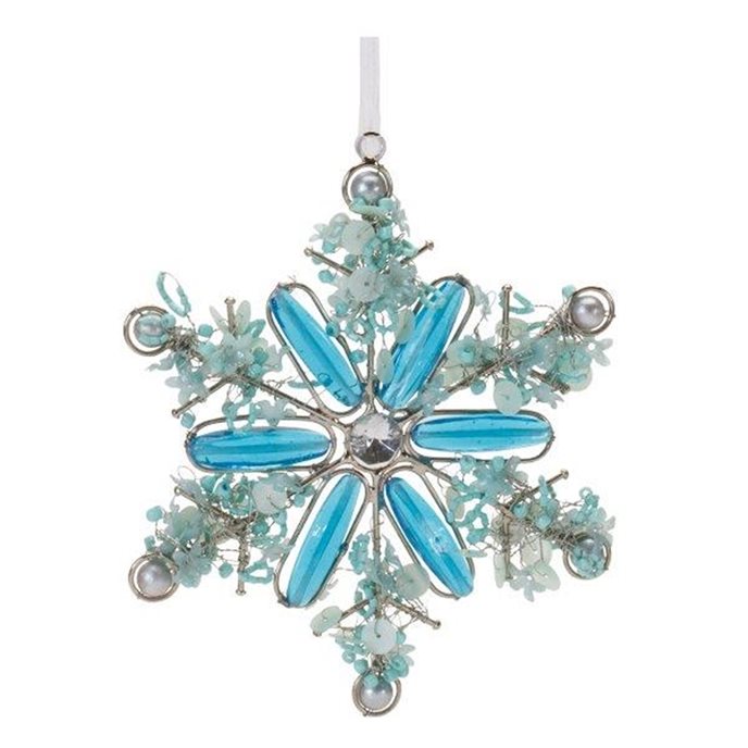 Blue Glass Beaded Snowflake Ornament (Set of 12) Thumbnail