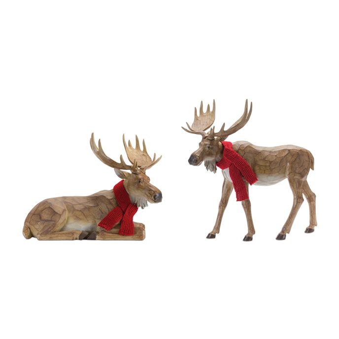 Carved Winter Moose with Scarf (Set of 2) Thumbnail