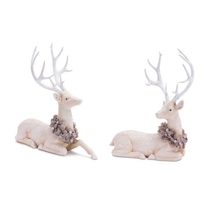 Glittered Deer with Holly Wreath (Set of 2) Thumbnail