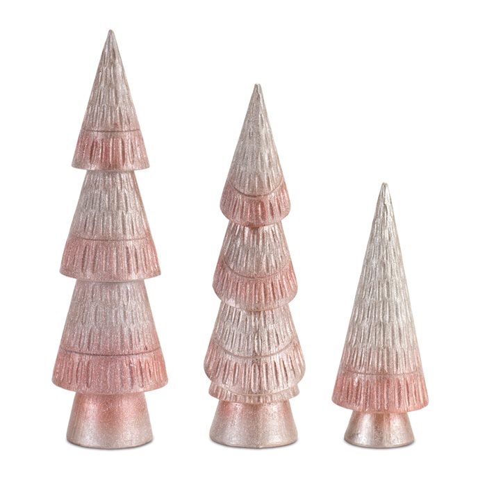 Blush Pink Etched Pine Tree (Set of 3) Thumbnail