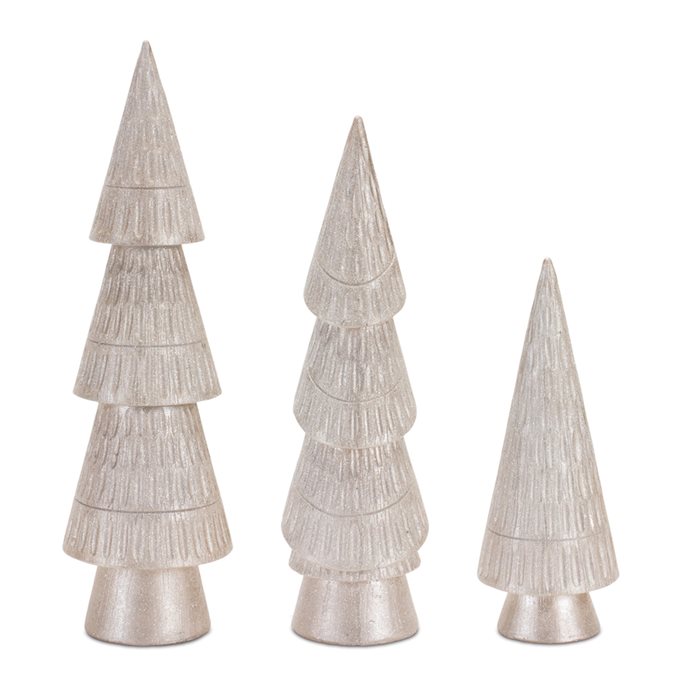 Ivory Etched Pine Tree (Set of 3) Thumbnail